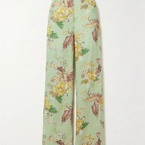 Zimmerman Floral Linen Green Wide-Leg Pants